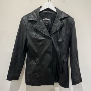 Vtg 90s Wilsons Maxima Black Leather Blazer Womens M Soft Leather Jacket Y2K